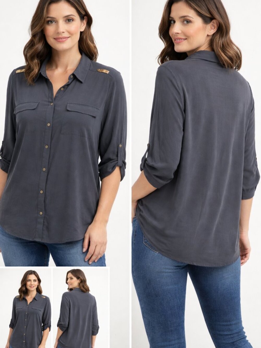 Grace Women's Glacial Grey 3/4 Sleeve Blouse XL, NWT, original $58.00